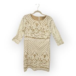 Danny & Nicole Cream Lace Sheath Dress Floral Crochet Western Boho 16P